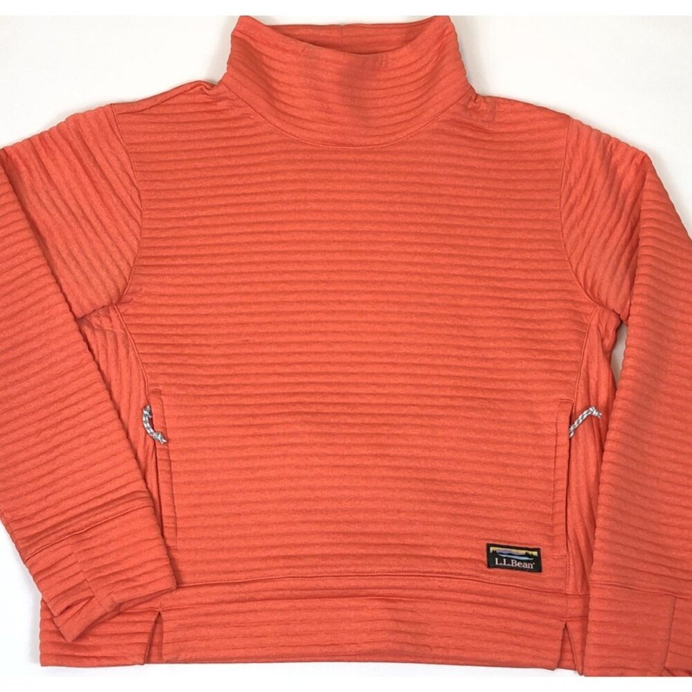 LL Bean Womens Airlight Funnelneck Ribbed Orange Pullover Size Medium 519210 - Picture 2 of 10